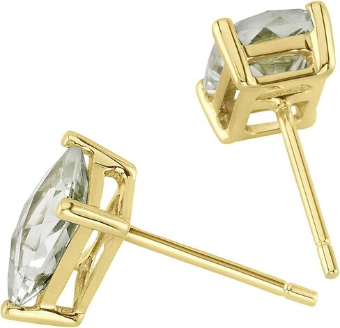 Peora Green Amethyst Earrings for Women in 14 Karat Yellow Gold, Classic Solitaire Studs, 7x5mm Radiant Cut, 1.75 Carats total, Friction Back, Hypoallergenic Gold Stud Earrings, in Saudi Arabia