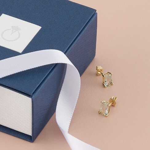 Peora Green Amethyst Earrings for Women in 14 Karat Yellow Gold, Classic Solitaire Studs, 7x5mm Radiant Cut, 1.75 Carats total, Friction Back, Hypoallergenic Gold Stud Earrings, in Saudi Arabia