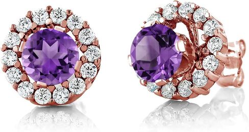 Gem Stone King 18K Rose Gold Plated Silver 5MM Round Gemstone Birthstone Halo Stud Earrings For Women with Removable Jackets in Saudi Arabia
