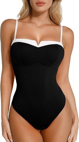 Popilush Shapewear Bodysuits For Women Contrasting Color Body Suits Tummy Control Body Shaper in Saudi Arabia