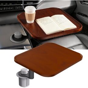 360° Rotation Car Desk for Laptop, Height-Adjustable Cup Holder Table, Wooden Car Food Tray & Laptop Mount Compatible with Tesla Model Y/3/S, Ford F150/Explorer/Maverick & Most Vehicles (Dark Walnut) in Kuwait