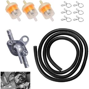 Fuel Filter & Line Kit with Inline Shut Off Valve Petcock Set, 39.3" Fuel Hose + 3 Filters + 1 Petcock + 6 Clamps, Plug and Play Sealed Set, Universal for ATV, Motorcycle, Dirt Bikes (Black) in Saudi Arabia