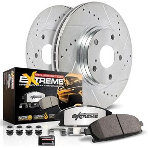 PowerStop Rear Brake Kit For Cadillac CT5 2020-21 - Truck & Tow Carbon Fiber Ceramic Brake Pads & Drilled and Slotted Rotors Replacement, K9300-36 in Kuwait