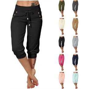 سراويل كابري النسائية عالية الخصر برباط كابري Sweatpants 2026 الصيف بسط عادية المشي لمسافات طويلة اليوغا Capris مع جيوب in Kuwait