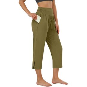Capri Pants for Women High Waisted Elastic Waist Yoga Leggings Loose Lightweight Cozy Cropped Trousers Soft Pajamas in Saudi Arabia