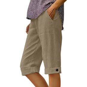 Cotton Linen Capri Pants for Women 2026 Summer Knee Length Shorts with Pockets Straight Leg Loose Beach Shorts in Saudi Arabia