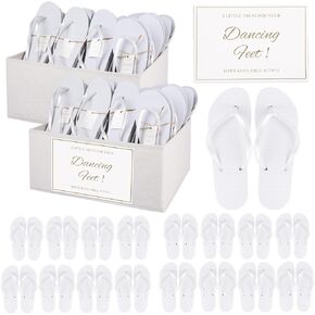 مجموعة 48 زوجًا من شبشب ضيوف حفل الزفاف، شبشب أبيض للاستعمال مرة واحدة مع 2 صندوق تخزين قابل للطي من القطن والكتان، لافتة عرض واحدة لصنادل حفلات حمام السباحة والشاطئ in Kuwait