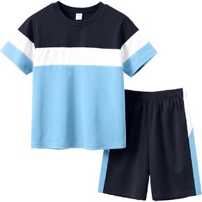 ملابس الأولاد طقم ملابس صيفي مكون من قطعتين تي شيرت وشورت بنمط كتلة الألوان للأعمار من 6 إلى 14 سنة in Kuwait