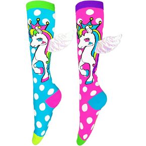جوارب MADMIA Flying Unicorn بطول الركبة - جوارب ملونة للأطفال والكبار، هدية يوم جورب ممتعة ومجنونة in Kuwait