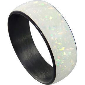 Handmade Wedding Ring - Men's or Women's Carbon Fiber Ring with Pearl White Opal Inlay in Kuwait