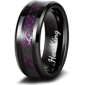 Custom Engraved Couple Rings Set Promise Rings for Him and Her Purple Heart Engagement Rings for Women Mens Wedding Band Tungsten Matching Boyfriend and Girlfriend Couple Jewelry Set in Saudi Arabia