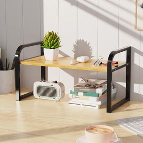 منظم أرفف مكتب المكتب، رف تخزين مستلزمات رف الكتب المكتبي الخشبي، رف لخزانة المكتب العلوي وديكور حجرة رف الكتب وحامل الشاشة (أبيض أبيض طبقة واحدة، 11.81 طول × 7.87 عرض × 8.46 ارتفاع) in Kuwait