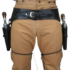 حزام الحافظة الغربي المزدوج للمسدس - جهاز السحب السريع مصنوع يدويًا من الجلد الأسود لـ .22، .38 / .357، .44 / .45 كال - يناسب البراميل من 6 بوصات إلى 9 بوصات - نمط رعاة البقر الأيمن in Kuwait