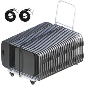 Adjustable Folding Chair Cart with Wheels & Two 78.7in Ropes, 300 LBS Capacity for 35 Chairs Heavy-Duty Folding Chair Dolly, Multi-Function Storage Cart for Party, Wedding, Meeting, Black in Kuwait