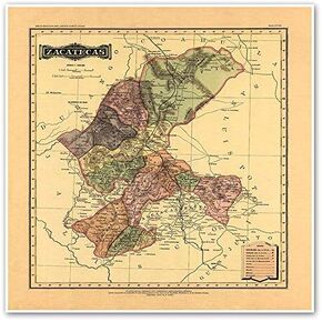 خرائط Antiguos Estado Libre y Soberano de Zacatecas من Atlas Mexicano حوالي عام 1884 | ملصق مطبوع فني لتزيين الحائط العتيق | 24 × 24 بوصة (610 مم × 610 مم) in Kuwait