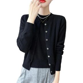 Women Chic Wool Twinset O-Neck Cardigan Pullover Cashmere Winter 100 Percent Merino Wool Sweater in Saudi Arabia
