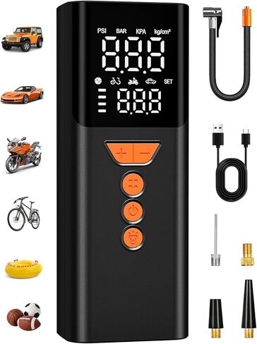 Tire Inflator Portable Air Compressor, 150PSI Cordless Air Pump for Car Tires with Auto Shut-Off, Portable Tire Pump for Car, Bike, Motorcycle and Balls in Saudi Arabia