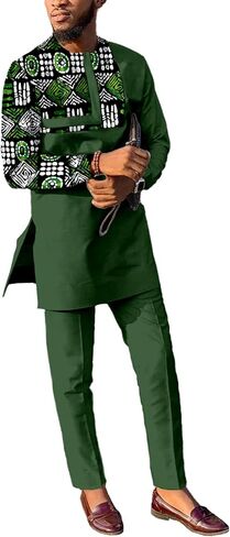 ATLYCOLOR African Dashiki Suits for Men 2 Piece Set Outfits Nigerian Wedding Clothing Attire Tracksuits in Kuwait