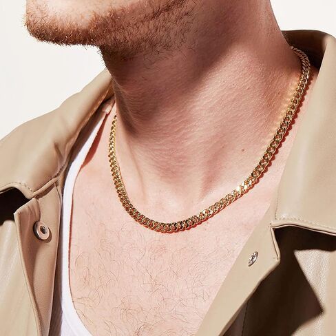 Cuban Chain Necklaces 14K Gold 6.5mm Cuban Chains for Men & Women Dainty Non-tarnish Necklace Unisex Gold Jewelry Gifts Sweat Proof and Fade Resistant Lifetime Quality（18-24Inches） in Kuwait