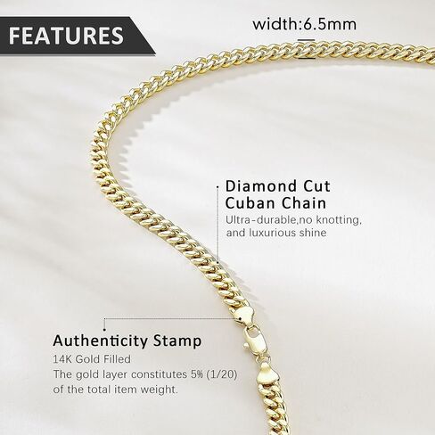 Cuban Chain Necklaces 14K Gold 6.5mm Cuban Chains for Men & Women Dainty Non-tarnish Necklace Unisex Gold Jewelry Gifts Sweat Proof and Fade Resistant Lifetime Quality（18-24Inches） in Kuwait