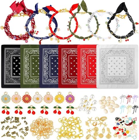 Misdary 276 Pcs DIY Scarf Necklace with Charm Bandana Choker with Pearl Western Cowgirl Boho Gold Charms Resin Charms Sea Shell Charm Adjustable Jewelry Scarf Necklaces Bandanas for Women Men in Saudi Arabia