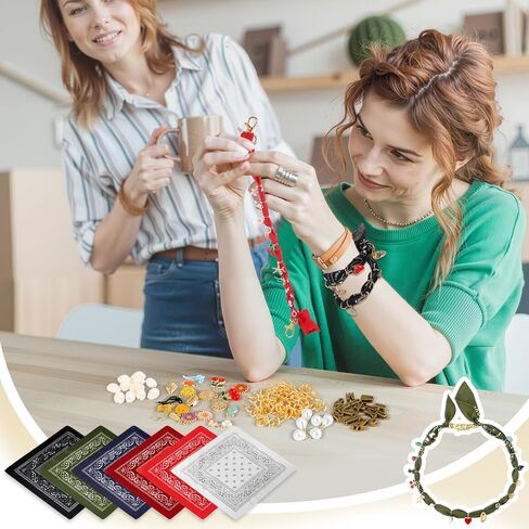 Misdary 276 Pcs DIY Scarf Necklace with Charm Bandana Choker with Pearl Western Cowgirl Boho Gold Charms Resin Charms Sea Shell Charm Adjustable Jewelry Scarf Necklaces Bandanas for Women Men in Saudi Arabia
