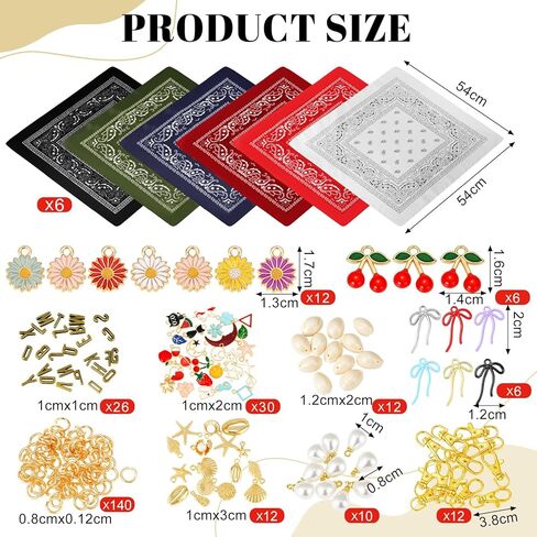 Misdary 276 Pcs DIY Scarf Necklace with Charm Bandana Choker with Pearl Western Cowgirl Boho Gold Charms Resin Charms Sea Shell Charm Adjustable Jewelry Scarf Necklaces Bandanas for Women Men in Saudi Arabia