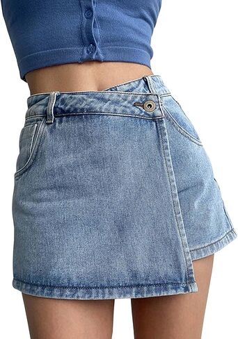 Denim Skort for Women Plus Size High Waisted Jean Shorts Button Down Summer Casual Vacation Comfort Y2K Outfits in Saudi Arabia