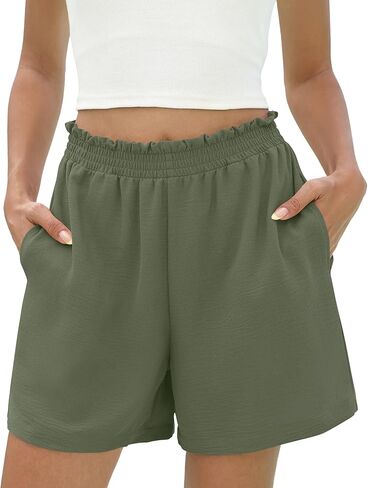 Micoson Women's 2026 Summer Casual Shorts with Pocket Elastic High Waisted Wide Leg Beach Shorts Cute Dressy Vacation Clothes in Kuwait