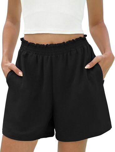 Micoson Women's 2026 Summer Casual Shorts with Pocket Elastic High Waisted Wide Leg Beach Shorts Cute Dressy Vacation Clothes in Kuwait