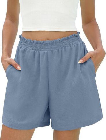 Micoson Women's 2026 Summer Casual Shorts with Pocket Elastic High Waisted Wide Leg Beach Shorts Cute Dressy Vacation Clothes in Kuwait