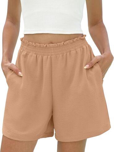 Micoson Women's 2026 Summer Casual Shorts with Pocket Elastic High Waisted Wide Leg Beach Shorts Cute Dressy Vacation Clothes in Kuwait