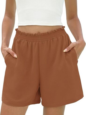 Micoson Women's 2026 Summer Casual Shorts with Pocket Elastic High Waisted Wide Leg Beach Shorts Cute Dressy Vacation Clothes in Kuwait