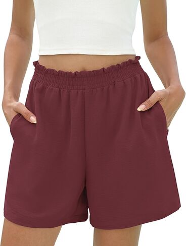 Micoson Women's 2026 Summer Casual Shorts with Pocket Elastic High Waisted Wide Leg Beach Shorts Cute Dressy Vacation Clothes in Kuwait