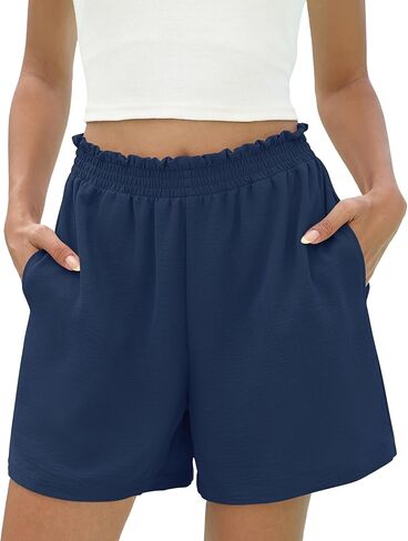 Micoson Women's 2026 Summer Casual Shorts with Pocket Elastic High Waisted Wide Leg Beach Shorts Cute Dressy Vacation Clothes in Kuwait