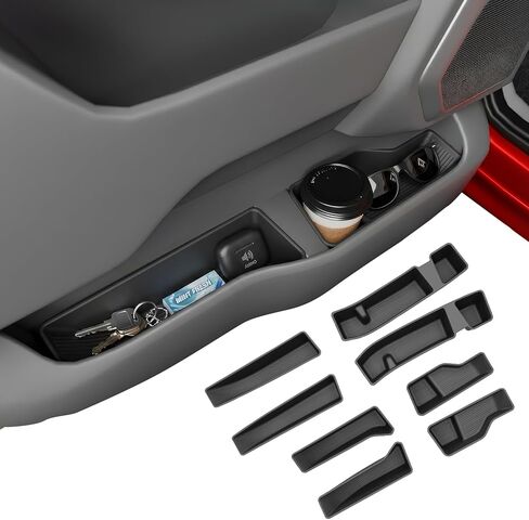 صينية تخزين جانبية للباب متوافقة مع 2021-2025 2026 Ford F150 SuperCrew Cab TPE منظم الباب الجانبي صندوق إدراج أمامي وخلفي 8 قطع جيب هاتف جانبي للسيارة لملحقات 2024 F-150 in Saudi Arabia