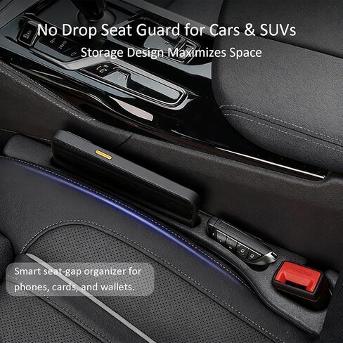 Car Seat Gap Filler, 2 Pack Universal Seat Gap Filler Strip with Seatbelt Slot, Anti-Drop Pad & Car Organizer for The Gap Between Seat and Console, Stop Items from Falling - Black in Saudi Arabia