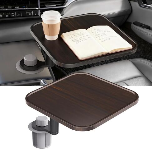 360° Rotation Car Desk for Laptop, Height-Adjustable Cup Holder Table, Wooden Car Food Tray & Laptop Mount Compatible with Tesla Model Y/3/S, Ford F150/Explorer/Maverick & Most Vehicles (Dark Walnut) in Saudi Arabia