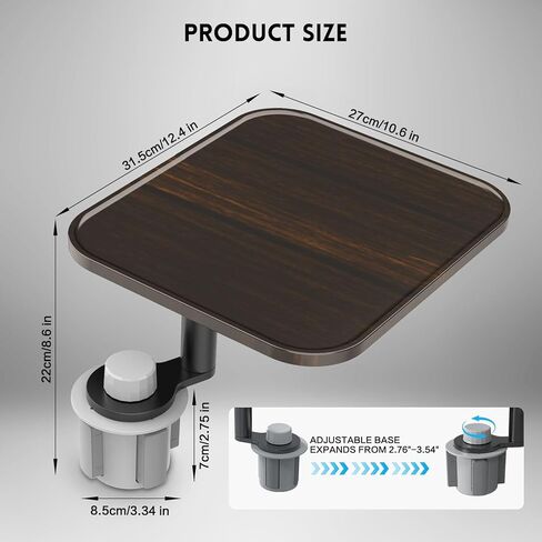 360° Rotation Car Desk for Laptop, Height-Adjustable Cup Holder Table, Wooden Car Food Tray & Laptop Mount Compatible with Tesla Model Y/3/S, Ford F150/Explorer/Maverick & Most Vehicles (Dark Walnut) in Saudi Arabia