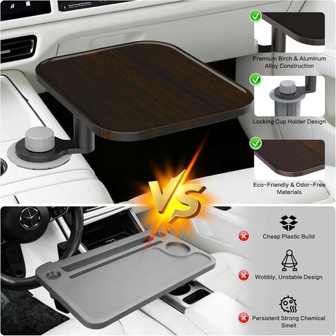 360° Rotation Car Desk for Laptop, Height-Adjustable Cup Holder Table, Wooden Car Food Tray & Laptop Mount Compatible with Tesla Model Y/3/S, Ford F150/Explorer/Maverick & Most Vehicles (Dark Walnut) in Saudi Arabia