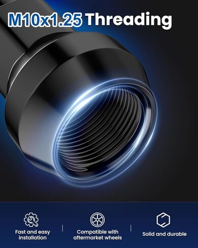 GAsupply 10x1.25 ATV Lug Nuts 14mm Hex, 10x1.25mm Closed End Acorn Tuner Black Lug Nut 1.2" 30mm Tall Conical Seat 60 Degree for Aftermarket Wheels, 16 Pcs in Kuwait