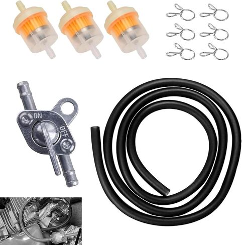 Fuel Filter & Line Kit with Inline Shut Off Valve Petcock Set, 39.3" Fuel Hose + 3 Filters + 1 Petcock + 6 Clamps, Plug and Play Sealed Set, Universal for ATV, Motorcycle, Dirt Bikes (Black) in Saudi Arabia