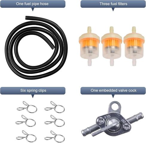 Fuel Filter & Line Kit with Inline Shut Off Valve Petcock Set, 39.3" Fuel Hose + 3 Filters + 1 Petcock + 6 Clamps, Plug and Play Sealed Set, Universal for ATV, Motorcycle, Dirt Bikes (Black) in Saudi Arabia
