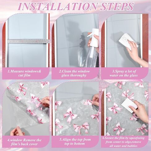 Pink Bow Window Privacy Film 3D Stained Glass Rainbow Decal Coquette & Preppy Non-Adhesive Static Cling Sticker Decor for Women Girls Bathroom Bedroom Kitchen 16.5 x 78.7 Inch in Kuwait