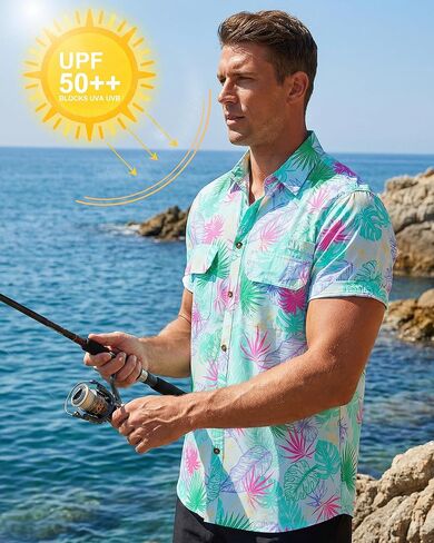 Cozople Mens Fishing Shirts Short Sleeve - UPF 50+ Sun Protection Cooling Hiking Shirt, Button Down Safari Work Shirts in Saudi Arabia