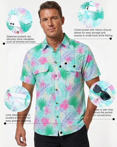 Cozople Mens Fishing Shirts Short Sleeve - UPF 50+ Sun Protection Cooling Hiking Shirt, Button Down Safari Work Shirts in Saudi Arabia