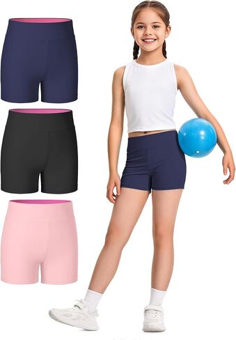 JOCMIC 3 Pack Girls Athletic Shorts Dance Gymnastics Yoga Running for Kids 4-12 Years in Kuwait
