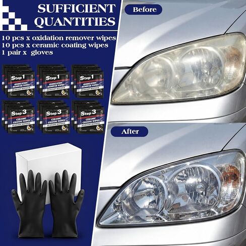 Demissle 21 Pcs Headlight Restoration Kit Includes 10 Remover Wipes 10 Coating Wipes 1 Glove Headlights Cleaner Kit for Restores Clarity Removes Yellowing Oxidation Cars Trucks Motorcycles in Saudi Arabia