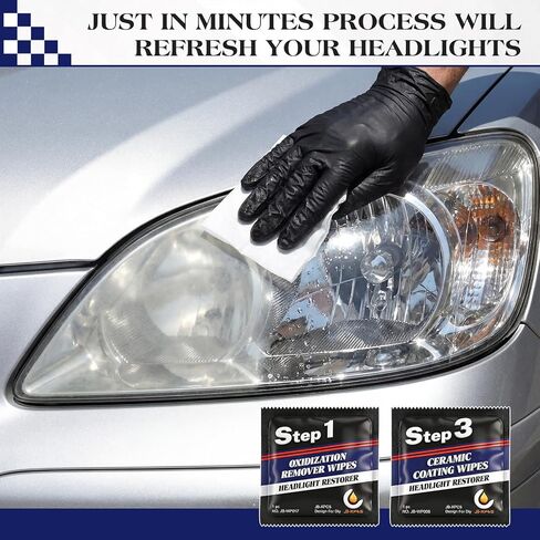 Demissle 21 Pcs Headlight Restoration Kit Includes 10 Remover Wipes 10 Coating Wipes 1 Glove Headlights Cleaner Kit for Restores Clarity Removes Yellowing Oxidation Cars Trucks Motorcycles in Saudi Arabia