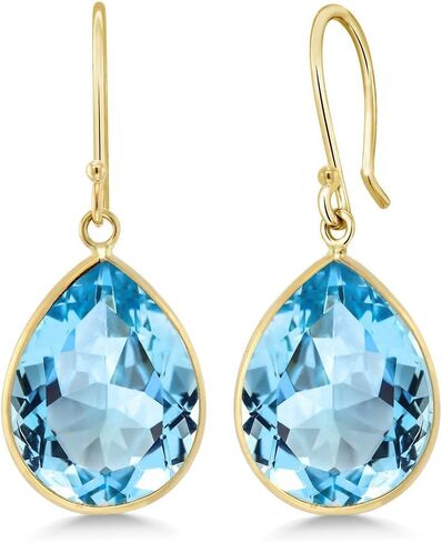 Gem Stone King 14K Yellow Gold Blue Topaz Pear Shape Pendant and Earring Set for Women | 27.00 Cttw | Gemstone Birthstone | With 18 Inch Chain in Saudi Arabia